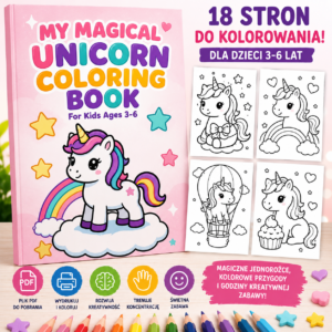 Moja Magiczna Kolorowanka z Jednorożcami – PDF do Druku | 18 Prostych Obrazków dla Dzieci 3–6 Lat