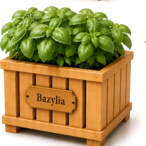 Drewniana Donica PREMIUM „Bazylia” z tabliczką