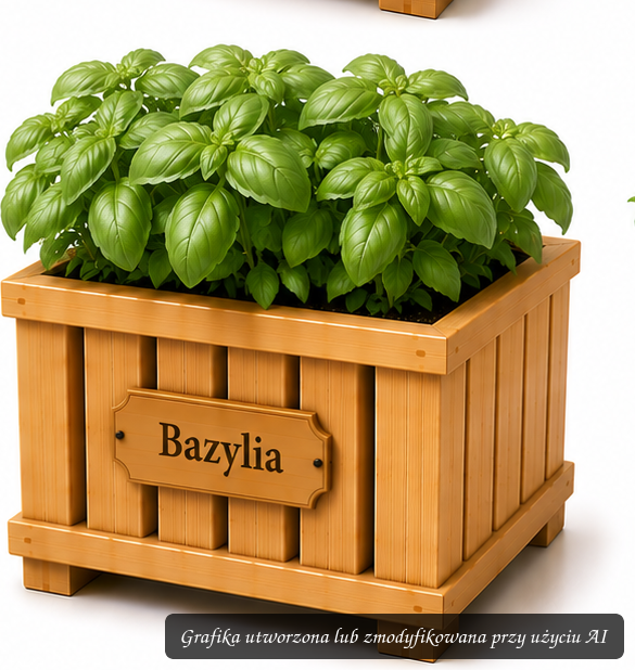 Drewniana Donica PREMIUM „Bazylia” z tabliczką