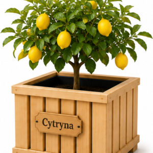 Drewniana Donica PREMIUM „Cytryna” z tabliczką