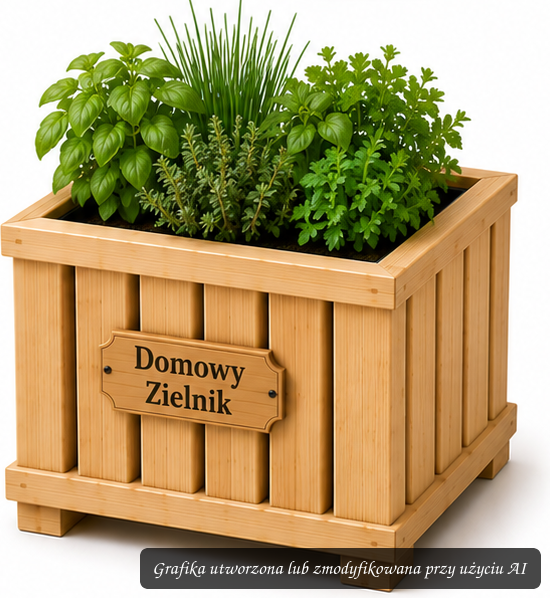Drewniana Donica PREMIUM „Domowy Zielnik” z tabliczką
