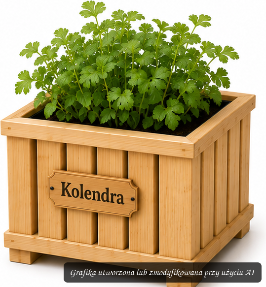 Drewniana Donica PREMIUM „Kolendra” z tabliczką