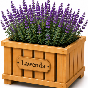 Drewniana Donica PREMIUM „Lawenda” z tabliczką