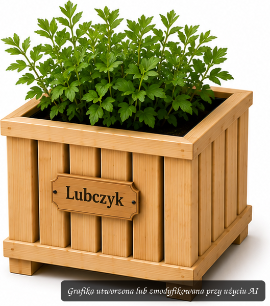 Drewniana Donica PREMIUM „Lubczyk” z tabliczką