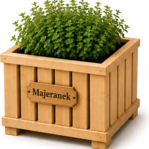 Drewniana Donica PREMIUM „Majeranek” z tabliczką