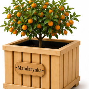 Drewniana Donica PREMIUM „Mandarynka” z tabliczką