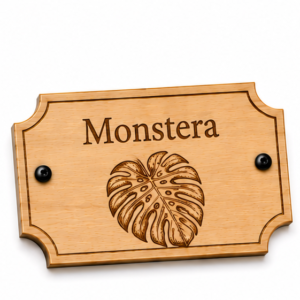 Drewniana tabliczka do donicy – Monstera