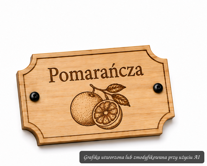 Drewniana tabliczka do donicy – Pomarańcza