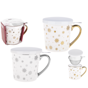 Kubek z zaparzaczem SNOWFLAKE z porcelany New Bone 400 ml