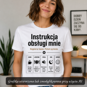 Koszulka „Instrukcja obsługi mnie” – Najpierw kawa, potem pytania