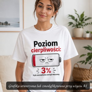 Koszulka „Poziom cierpliwości: 3%” – tryb oszczędzania energii