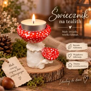 Świecznik Muchomorek na Tealight – ręcznie wykonana leśna dekoracja