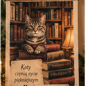 Personalizowany portret kota na bawełnie – Biblioteka