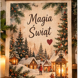 Obraz świąteczny na bawełnie – Magia Świąt