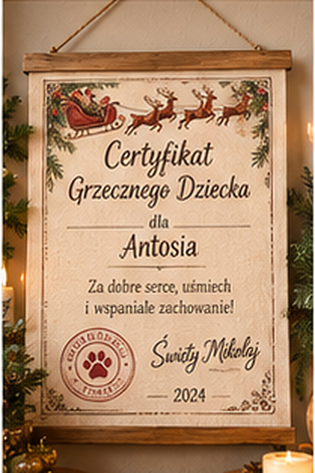 Certyfikat Grzecznego Dziecka na bawełnie – personalizowany