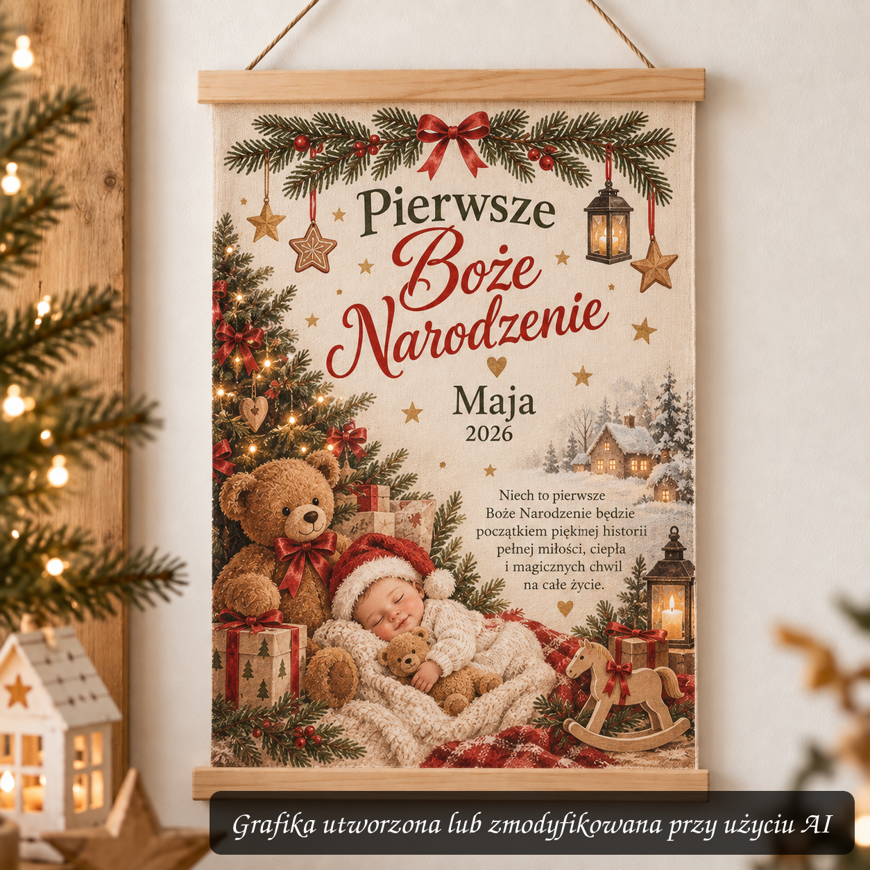 Personalizowany obraz na bawełnie – Pierwsze Boże Narodzenie Dziecka