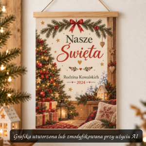 Obraz rodzinny na bawełnie – Nasze Święta