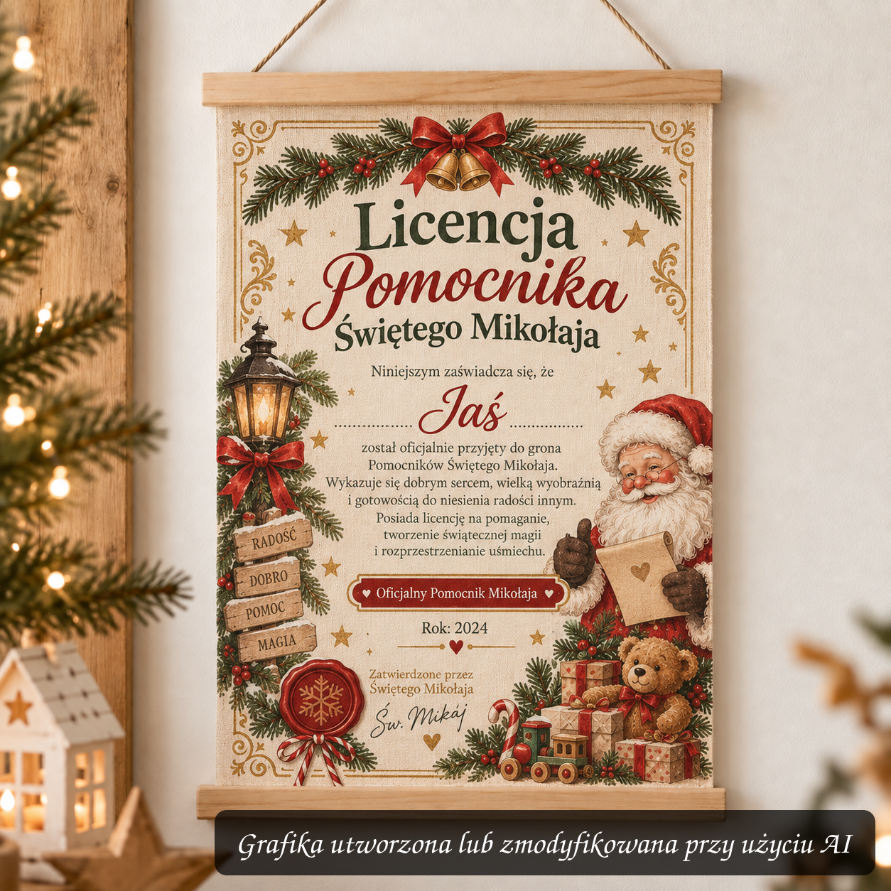 Licencja Pomocnika Świętego Mikołaja na bawełnie
