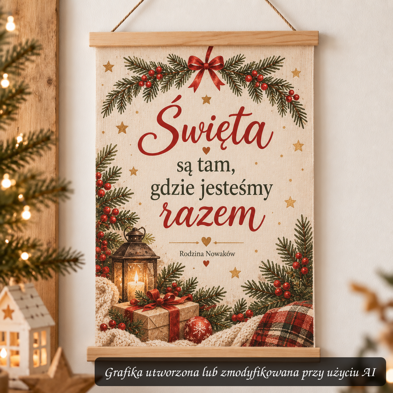 Obraz na bawełnie – Święta są tam, gdzie jesteśmy razem